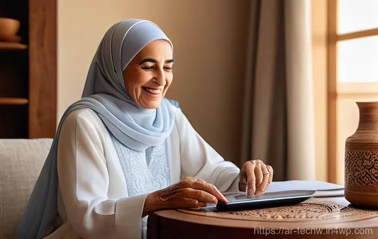 테크노사피엔스와 고령화 사회의 대응 - "A serene, elderly Arab woman, gracefully dressed in a modest, elegantly embroidered jalabiya and a ...