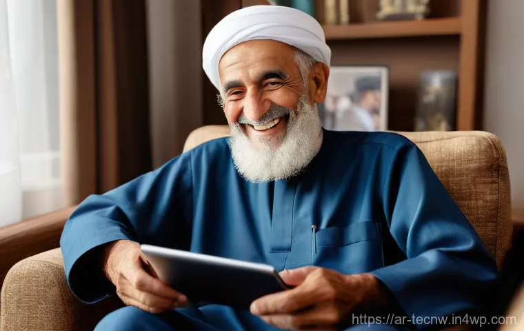 테크노사피엔스와 고령화 사회의 대응 - "A serene, elderly Arab woman, gracefully dressed in a modest, elegantly embroidered jalabiya and a ...