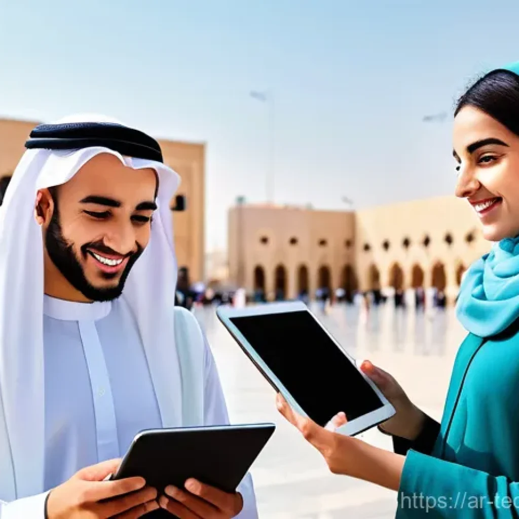 테크노사피엔스와 소셜 미디어의 역할 - **Prompt:** A dynamic and inspiring scene depicting diverse young Arab individuals (male and female)...