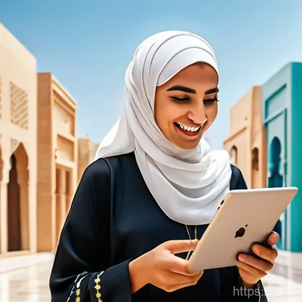 테크노사피엔스와 기술에 대한 사회적 태도 - **Prompt:** A dynamic scene of diverse young Arab individuals, both male and female, actively engage...
